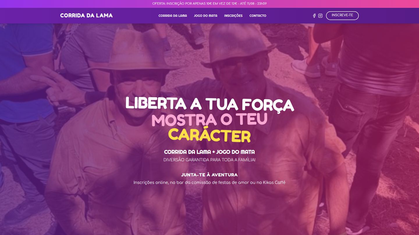 Corrida da Lama website screenshot