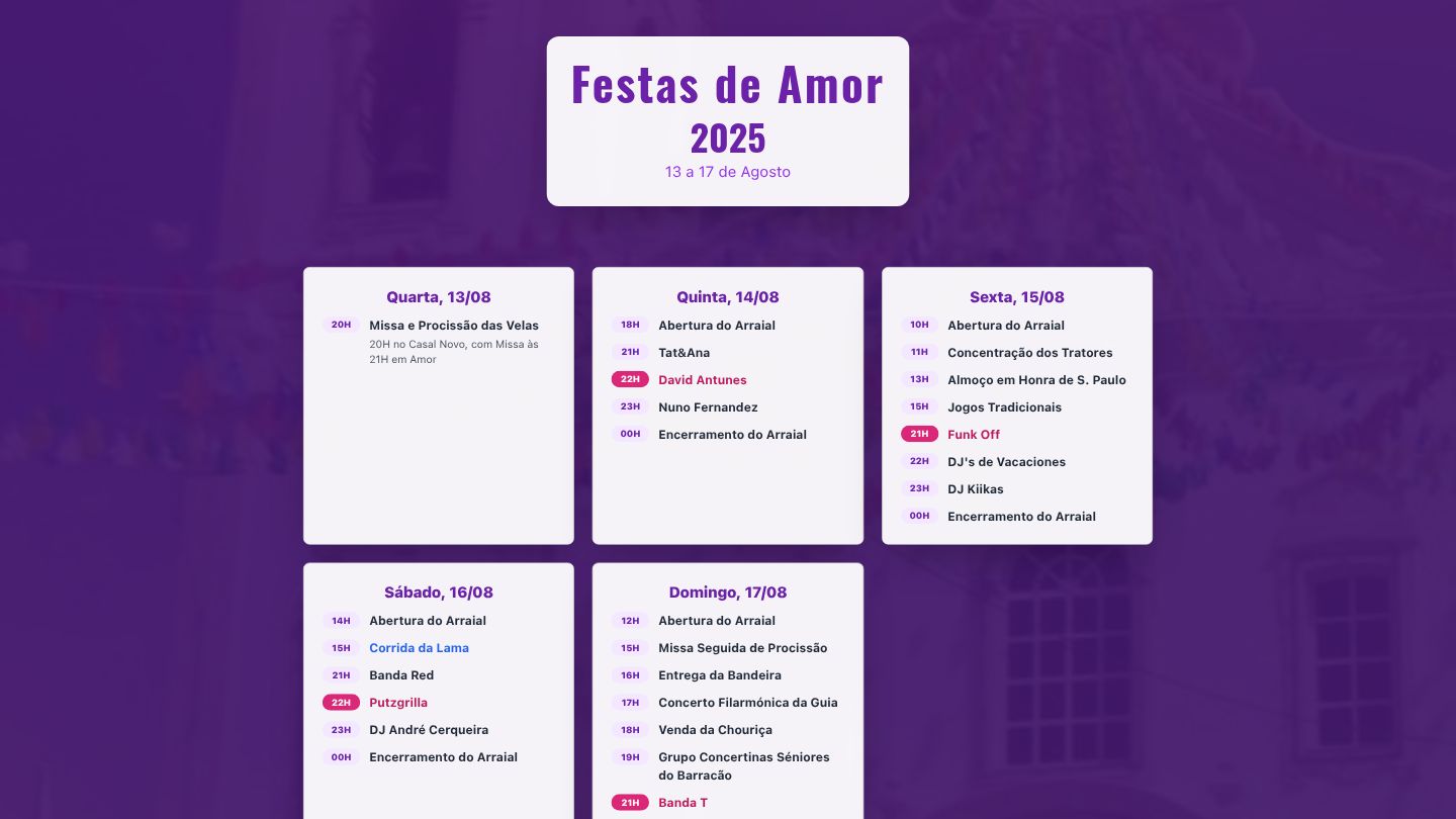 Festas de Amor website screenshot